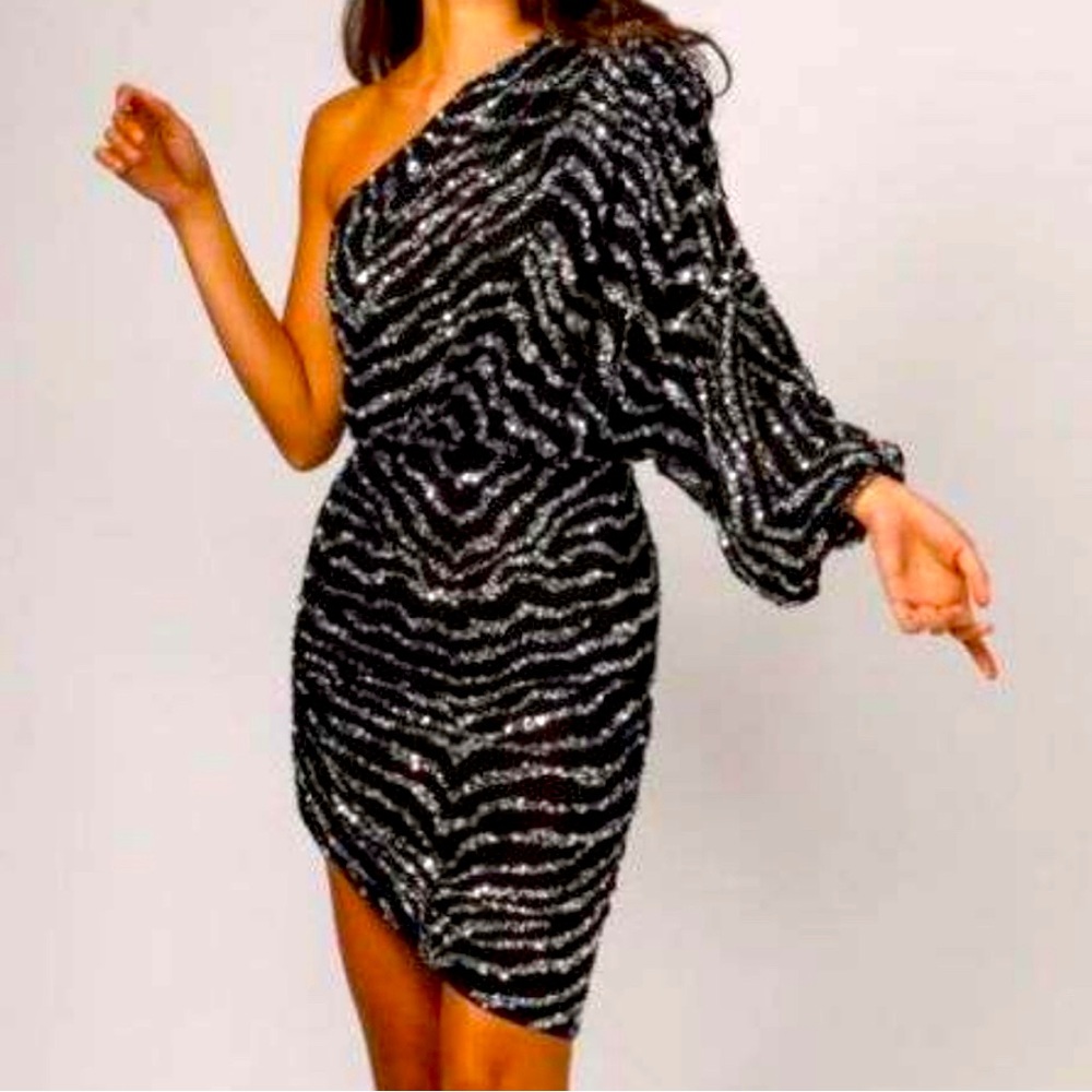 NWT Jay Godfrey JAYGODFREY Sequin One Shoulder Ruched Mini Cocktail Dress new  0